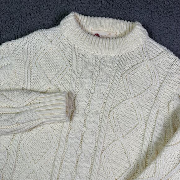 Vintage Kings Road Sweater Mens M Ivory Fisherman Cable Knit Grandpa 70s 80s - Picture 1 of 9